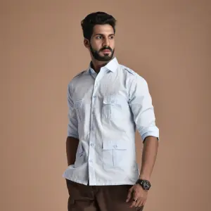 Men's Rajputana Hunting Styled Sky Blue Shirt | Regal Outdoor Wear